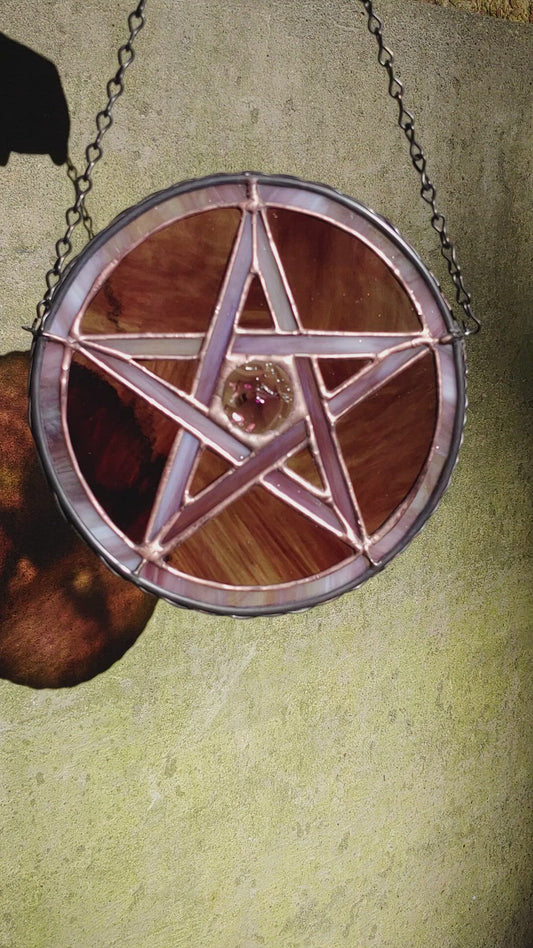 Pentacle Sun Catcher #2 - Purple, Pink and Mauve (Ready to Ship)