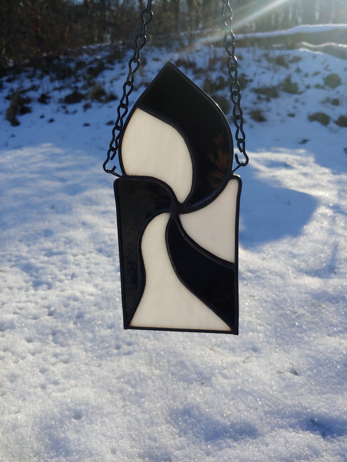 Spiral Sun Catcher, Black and White Swirl (Ready to Ship)