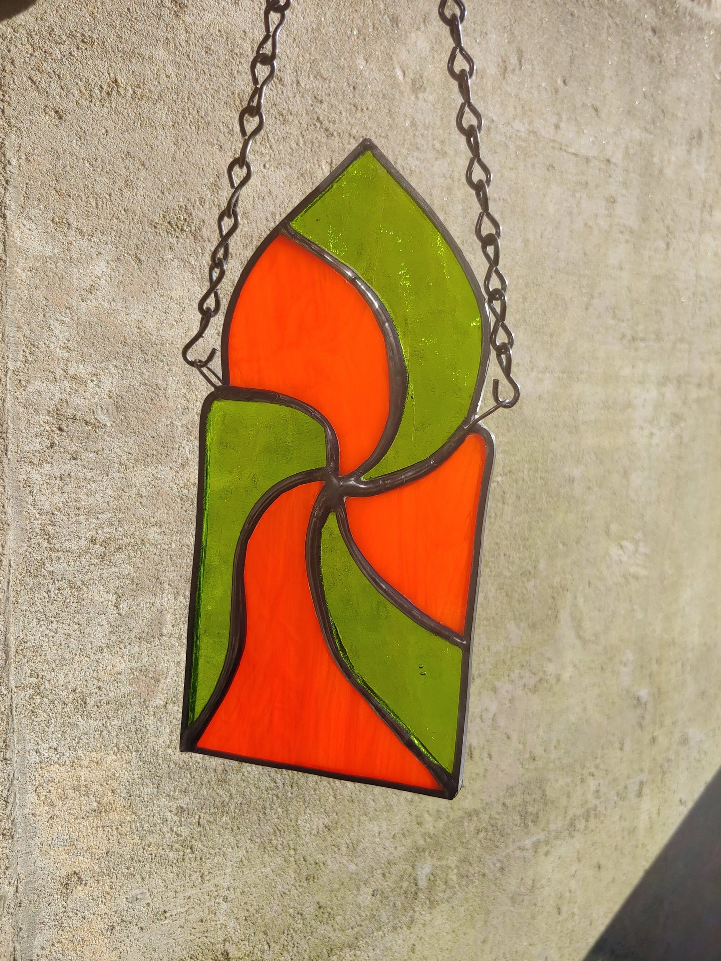 Spiral Sun Catcher, Green and Orange Swirl (Ready to Ship)