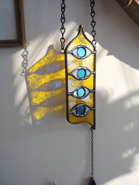 Crying Eyes with Teardrop Stained Glass Sun Catcher (Ready to Ship)