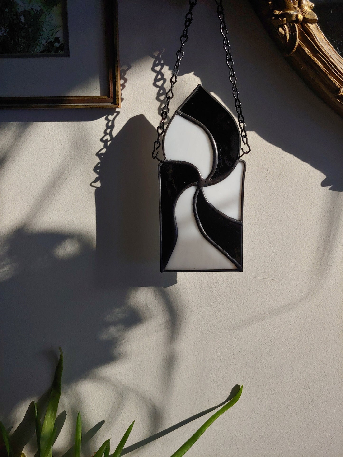 Spiral Sun Catcher, Black and White Swirl (Ready to Ship)