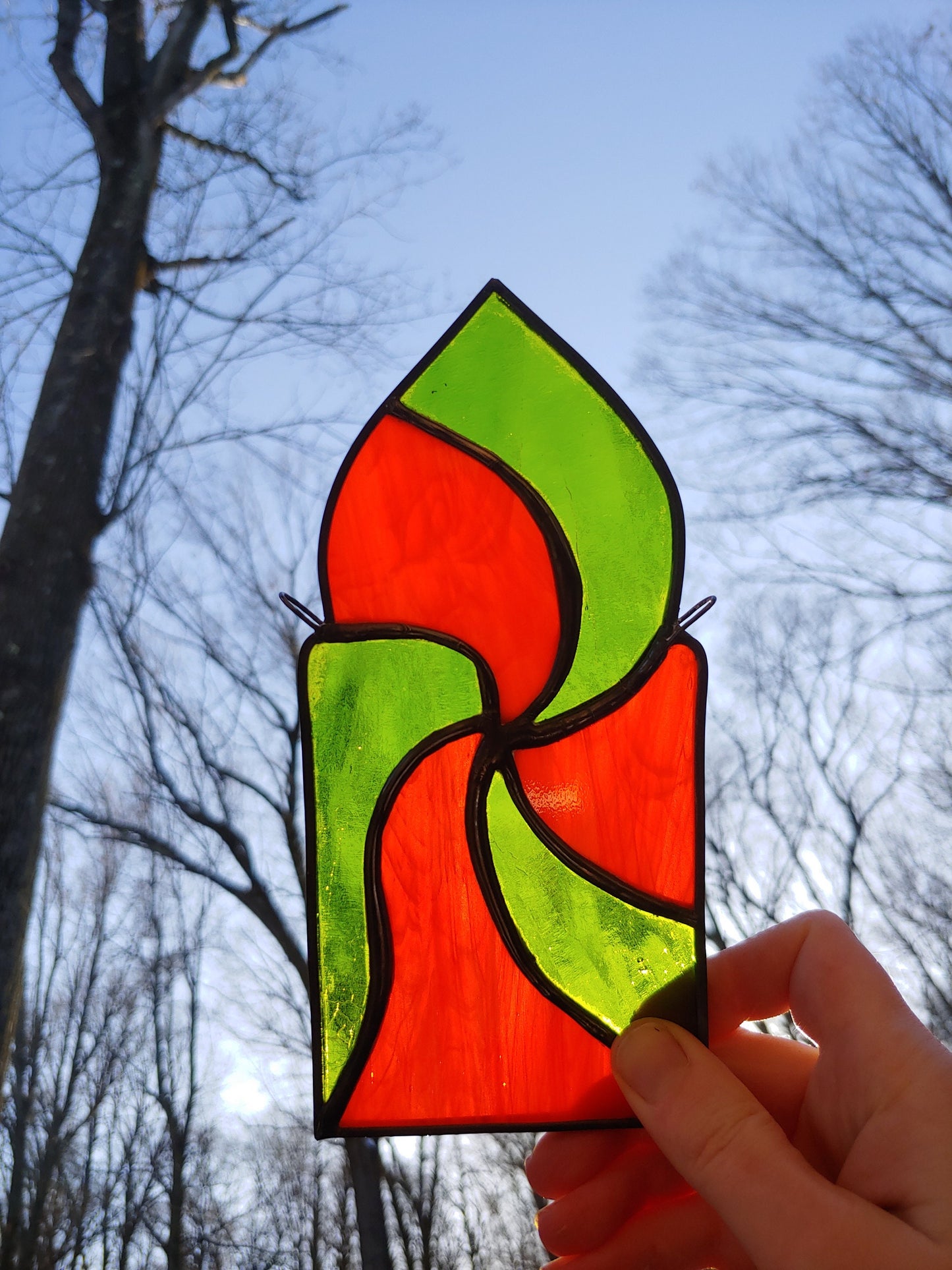 Spiral Sun Catcher, Green and Orange Swirl (Ready to Ship)