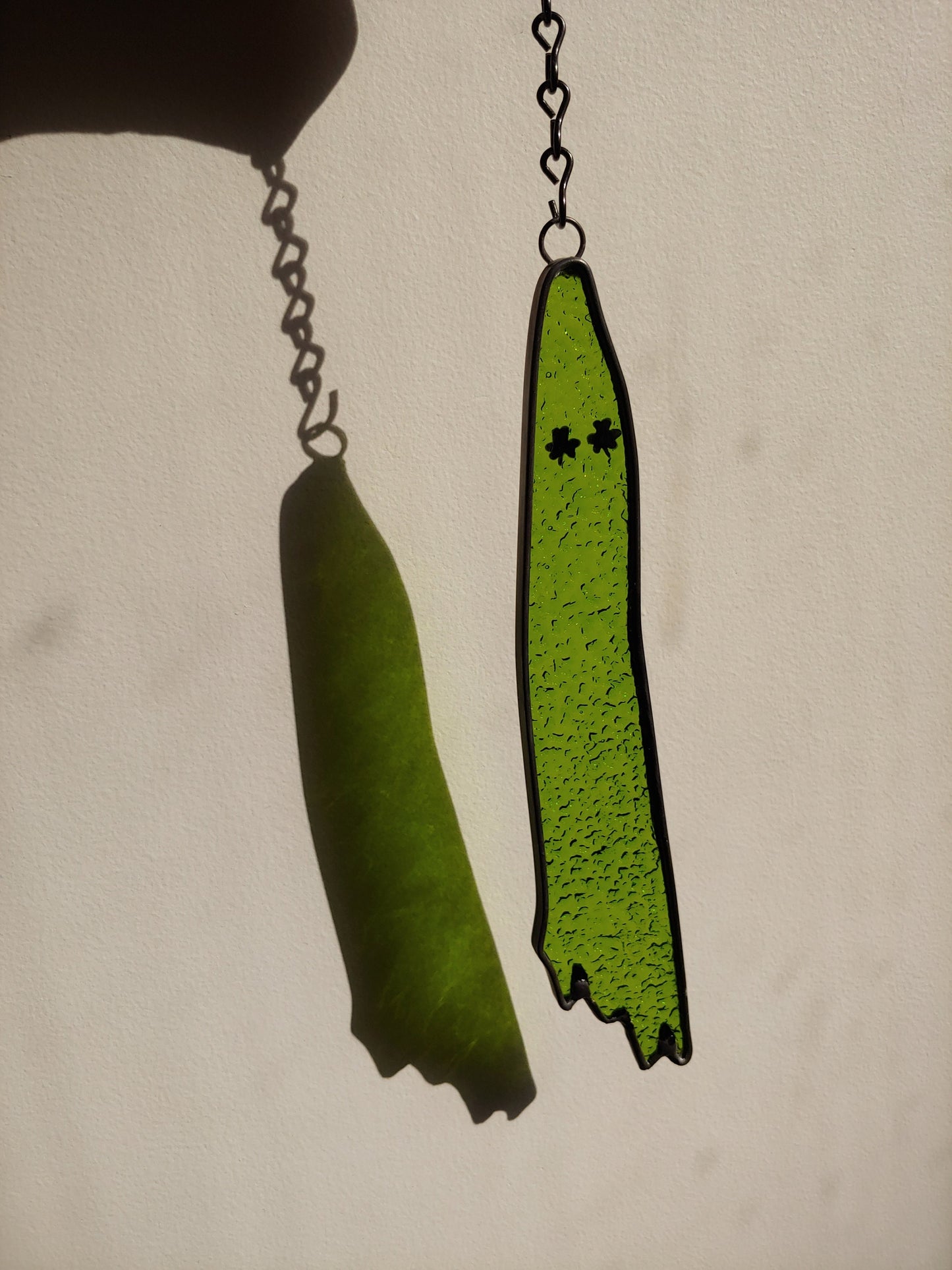 Green Ghost Sun Catcher with Shamrock Eyes (Ready to Ship)