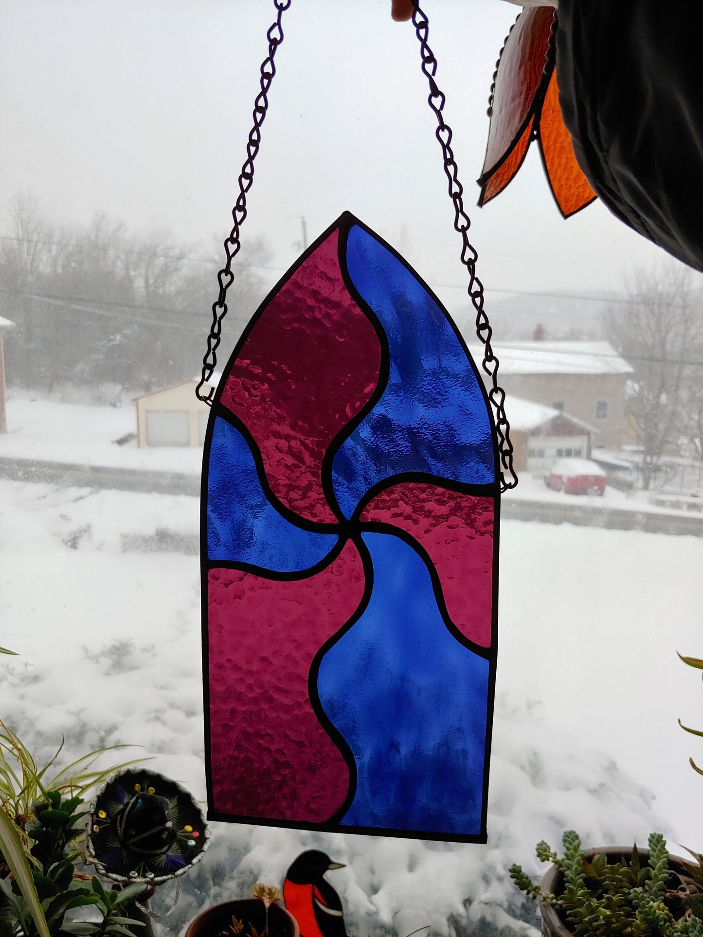 Wavy Ripple Stained Glass Sun Catcher (Ready to Ship)