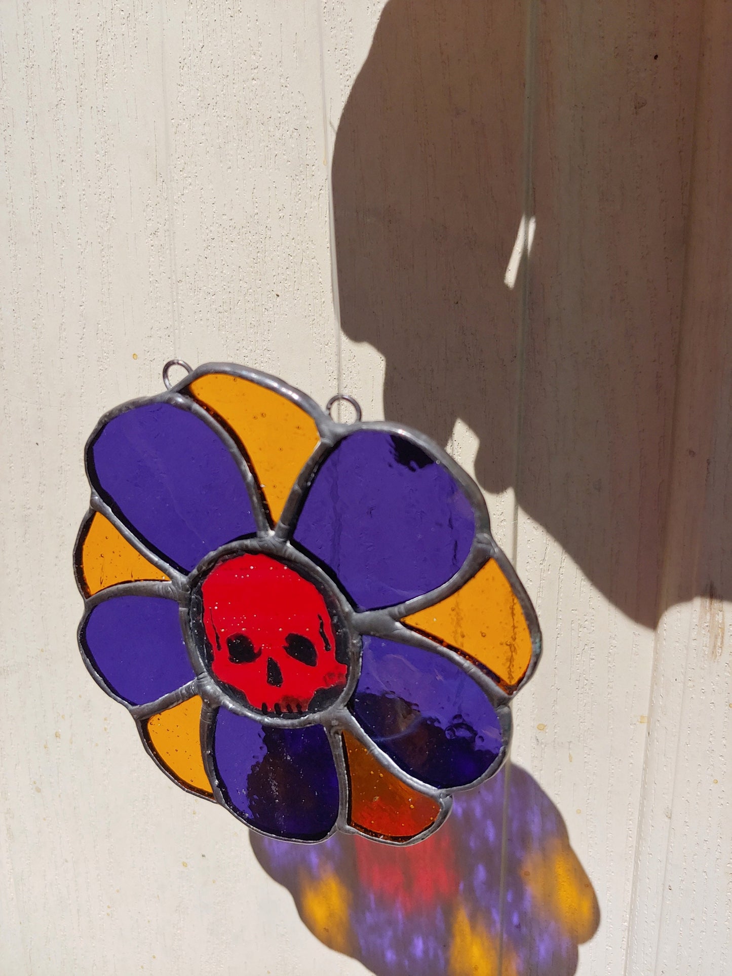 Daisy Flower with Painted Skull Sun Catcher (Ready to Ship)