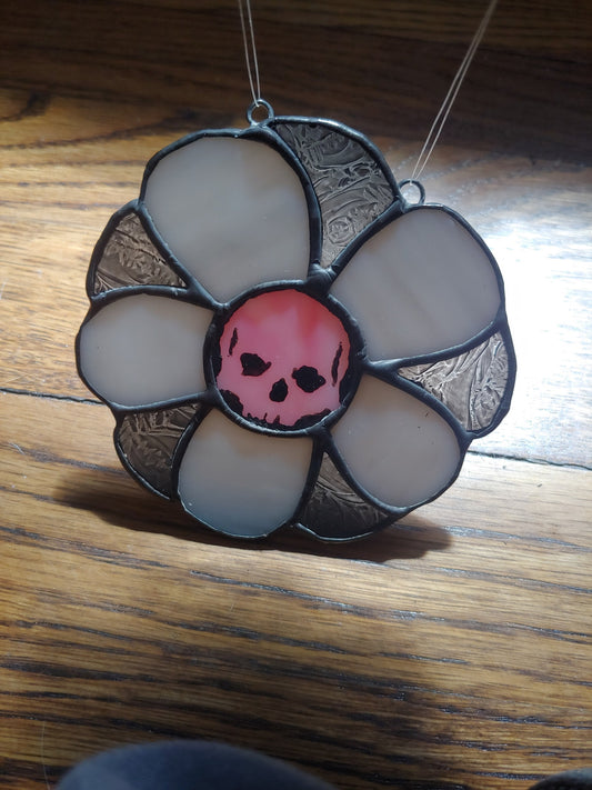 Daisy Flower with Painted Skull Sun Catcher (Ready to Ship)