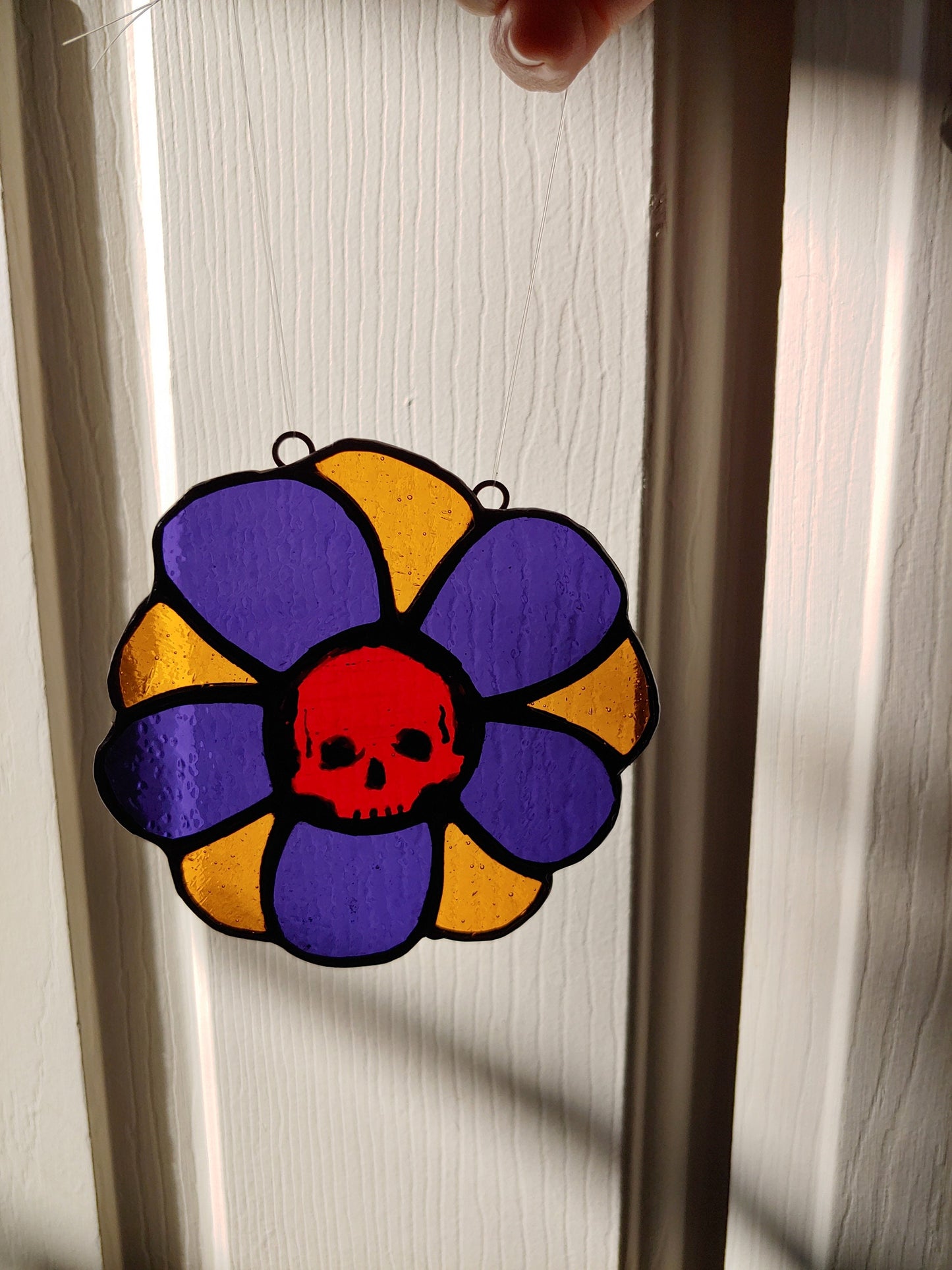 Daisy Flower with Painted Skull Sun Catcher (Ready to Ship)