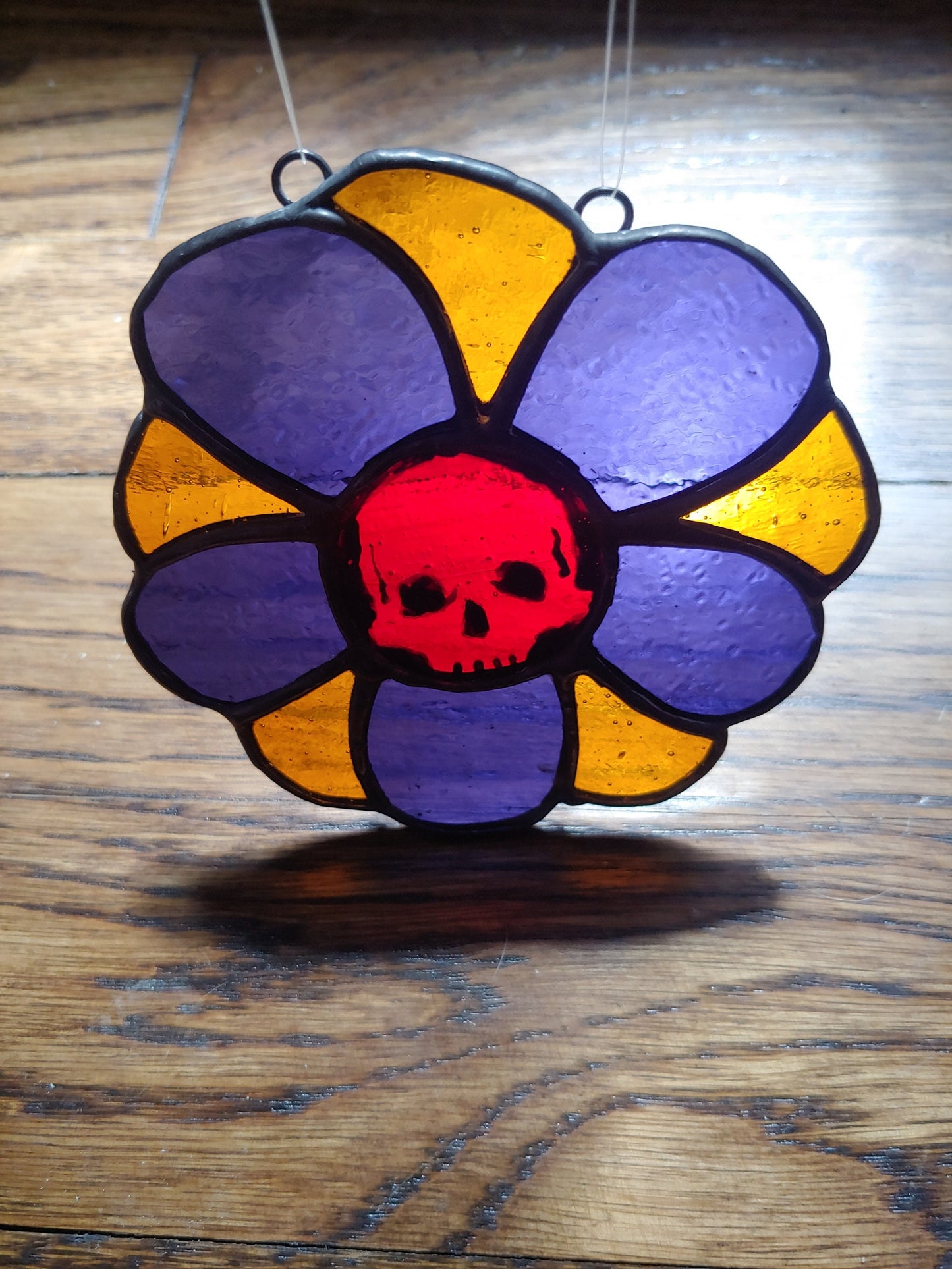 Daisy Flower with Painted Skull Sun Catcher (Ready to Ship)