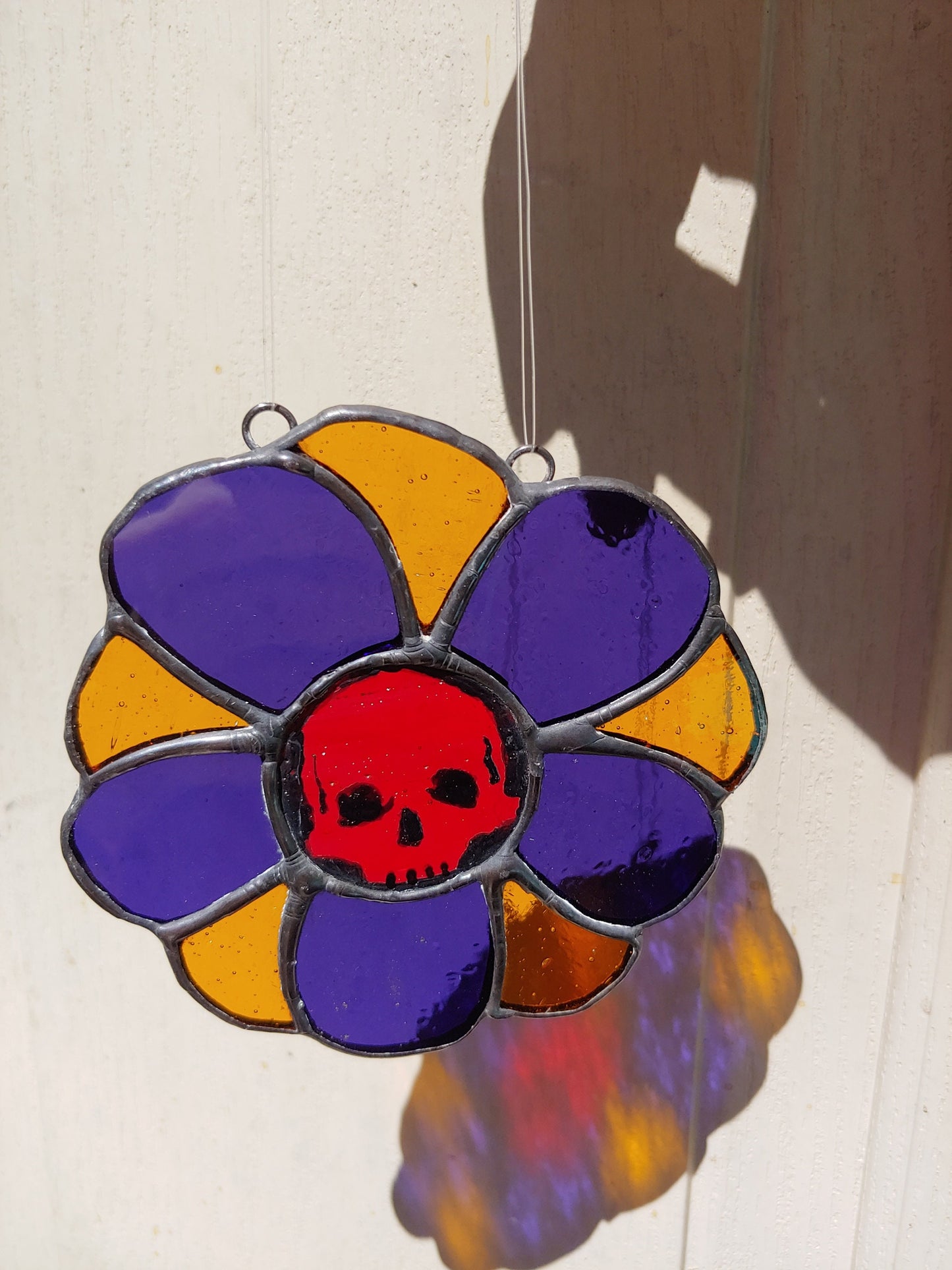 Daisy Flower with Painted Skull Sun Catcher (Ready to Ship)