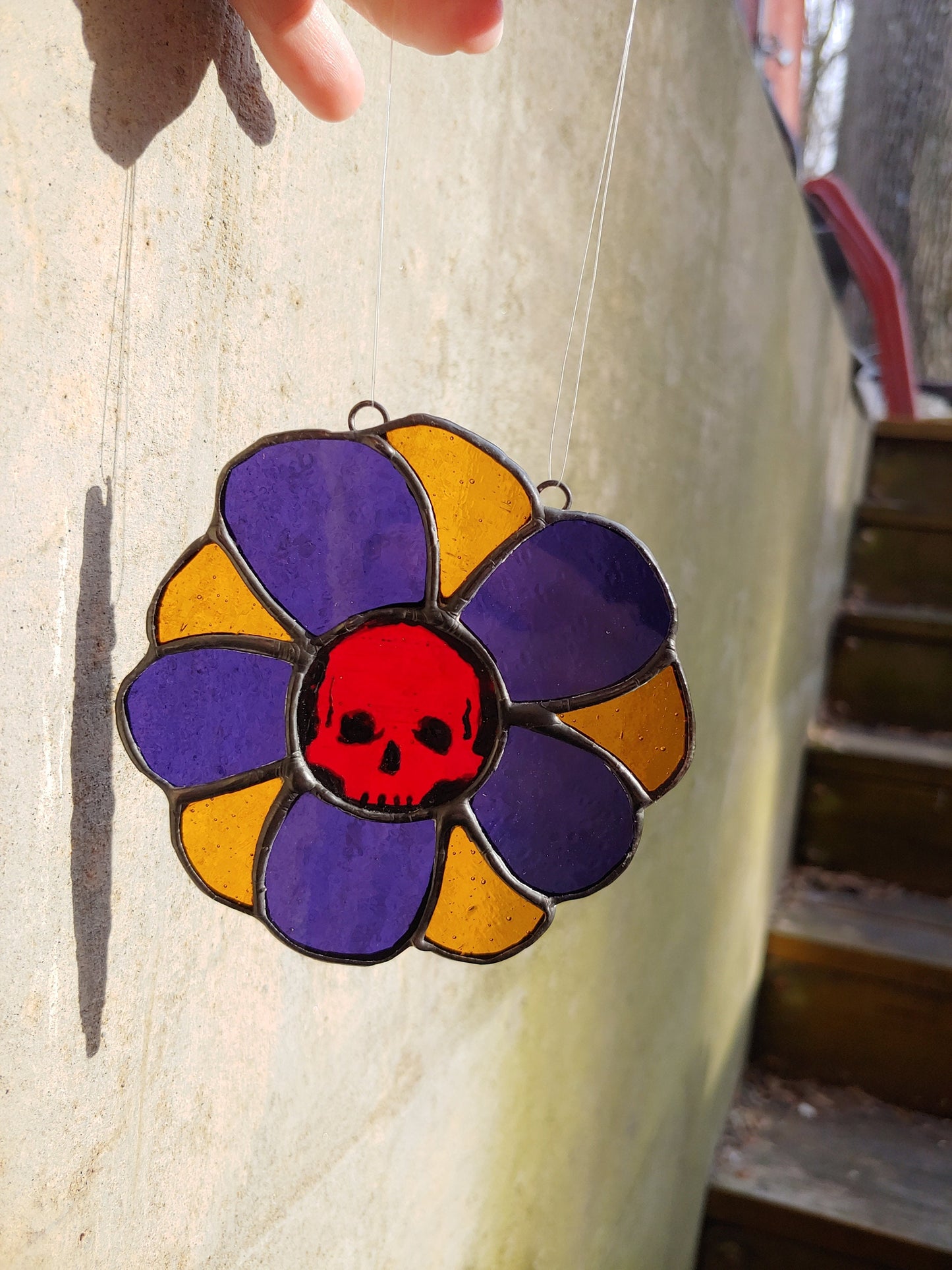 Daisy Flower with Painted Skull Sun Catcher (Ready to Ship)