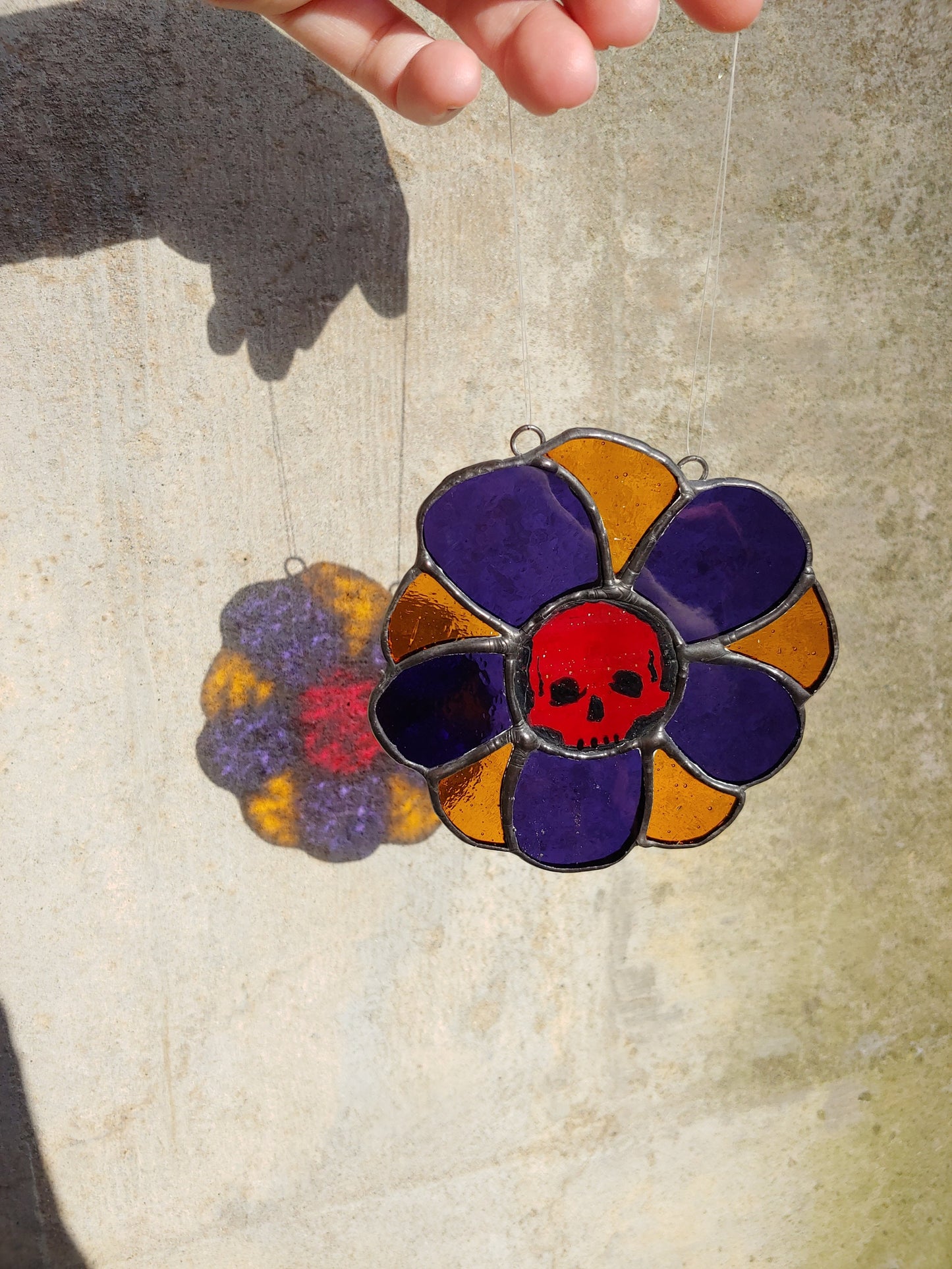 Daisy Flower with Painted Skull Sun Catcher (Ready to Ship)