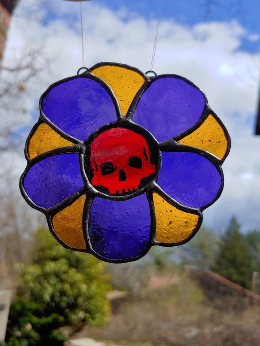 Daisy Flower with Painted Skull Sun Catcher (Ready to Ship)