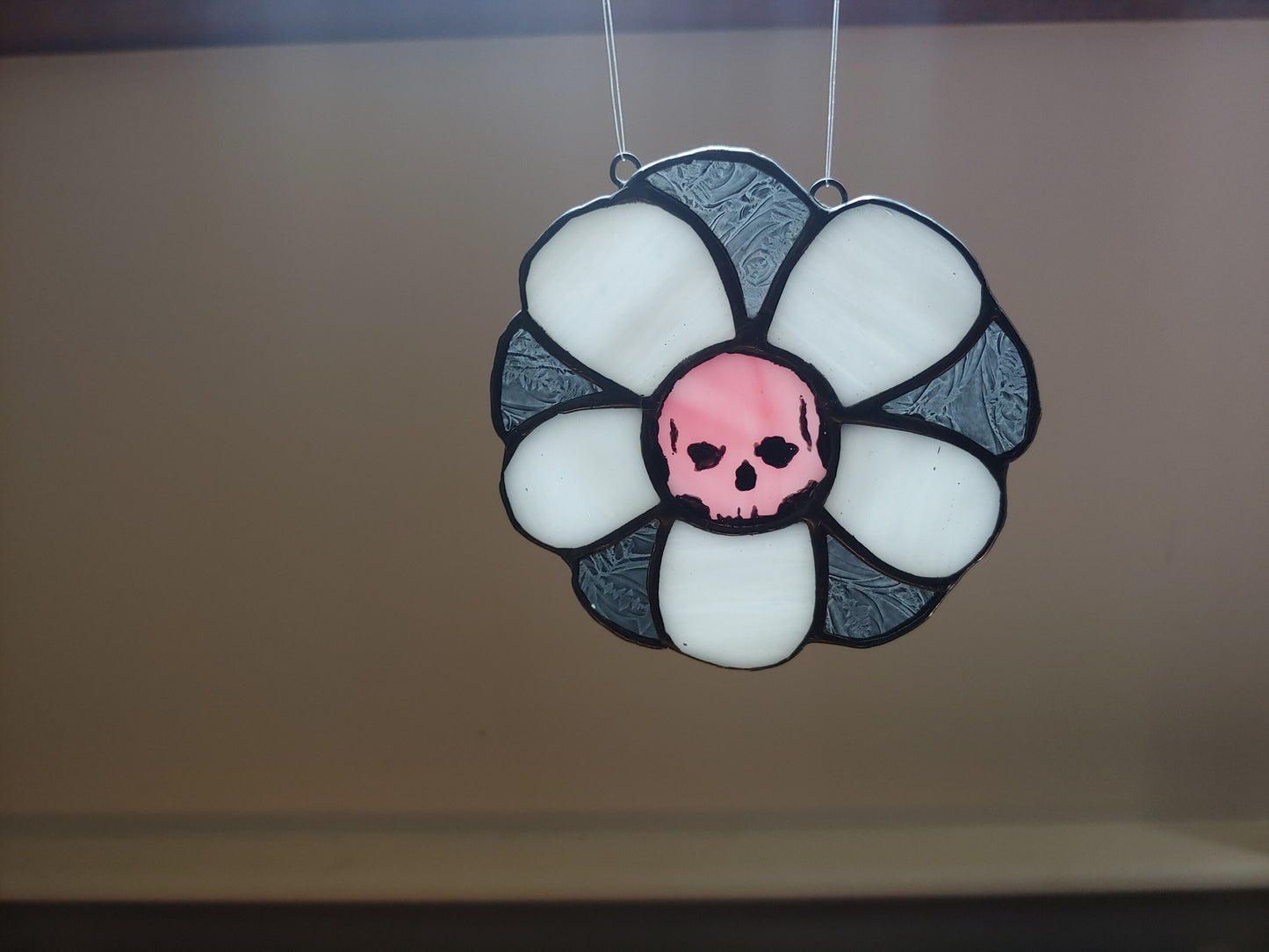 Daisy Flower with Painted Skull Sun Catcher (Ready to Ship)