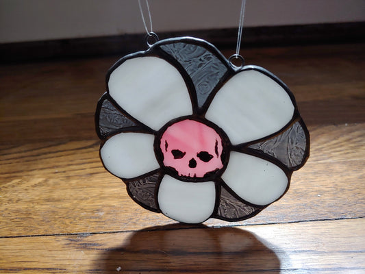 Daisy Flower with Painted Skull Sun Catcher (Ready to Ship)