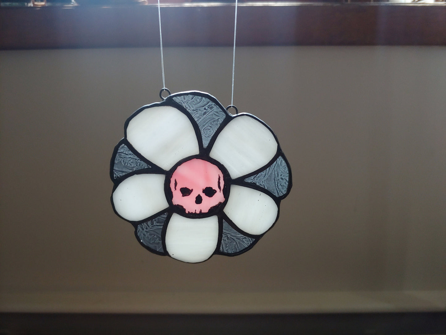 Daisy Flower with Painted Skull Sun Catcher (Ready to Ship)