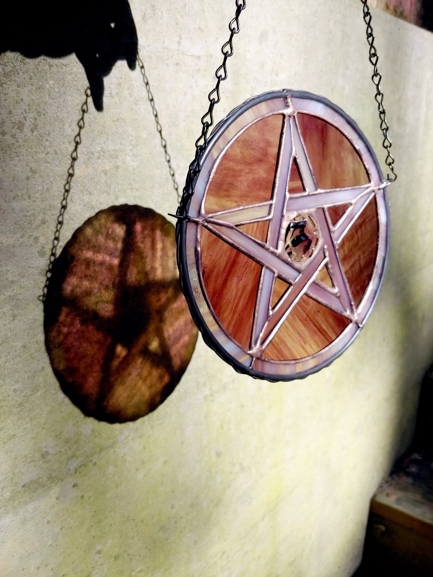 Pentacle Sun Catcher #2 - Purple, Pink and Mauve (Ready to Ship)