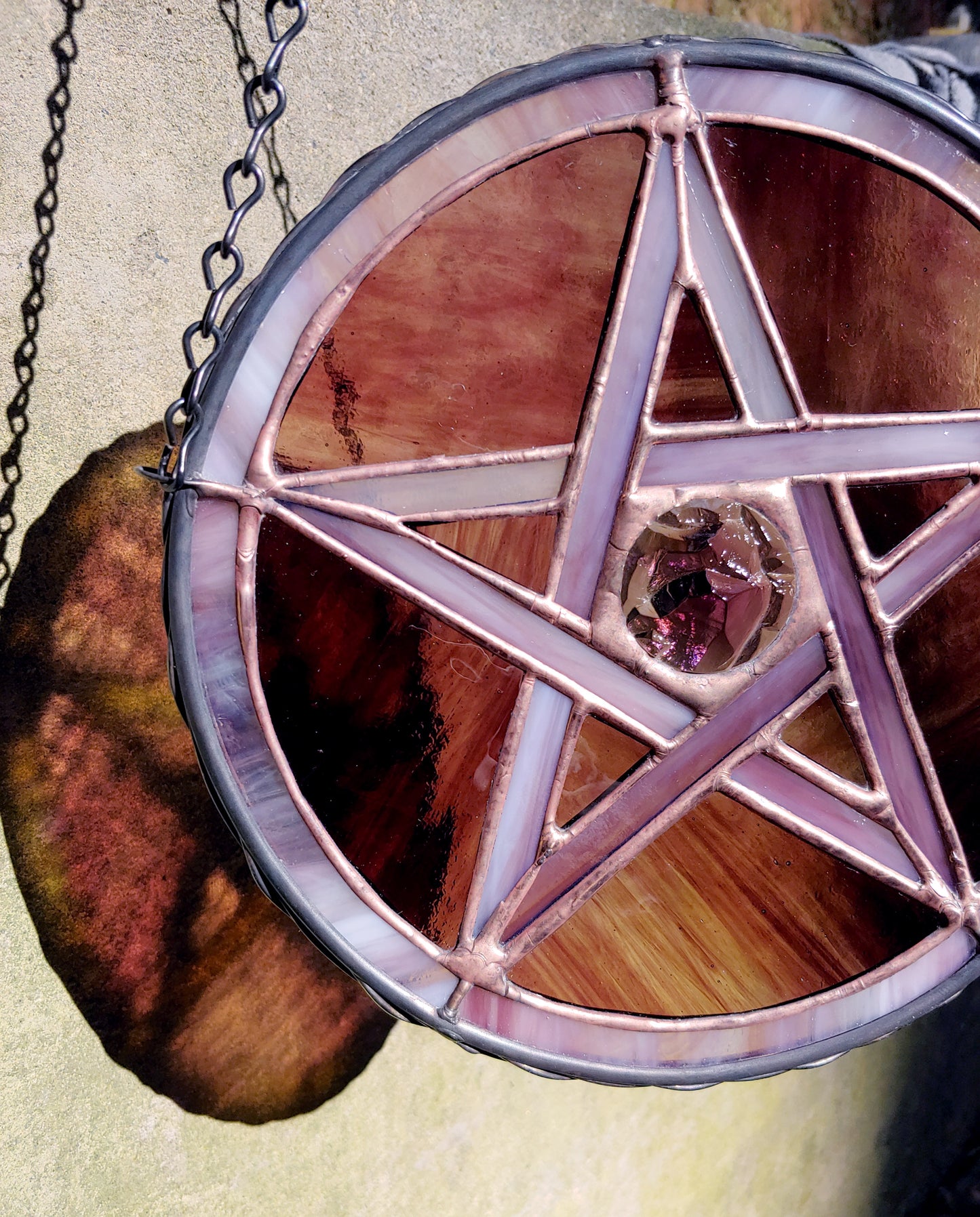 Pentacle Sun Catcher #2 - Purple, Pink and Mauve (Ready to Ship)