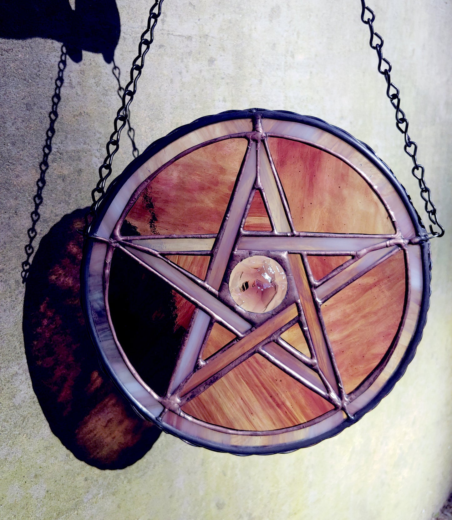 Pentacle Sun Catcher #2 - Purple, Pink and Mauve (Ready to Ship)