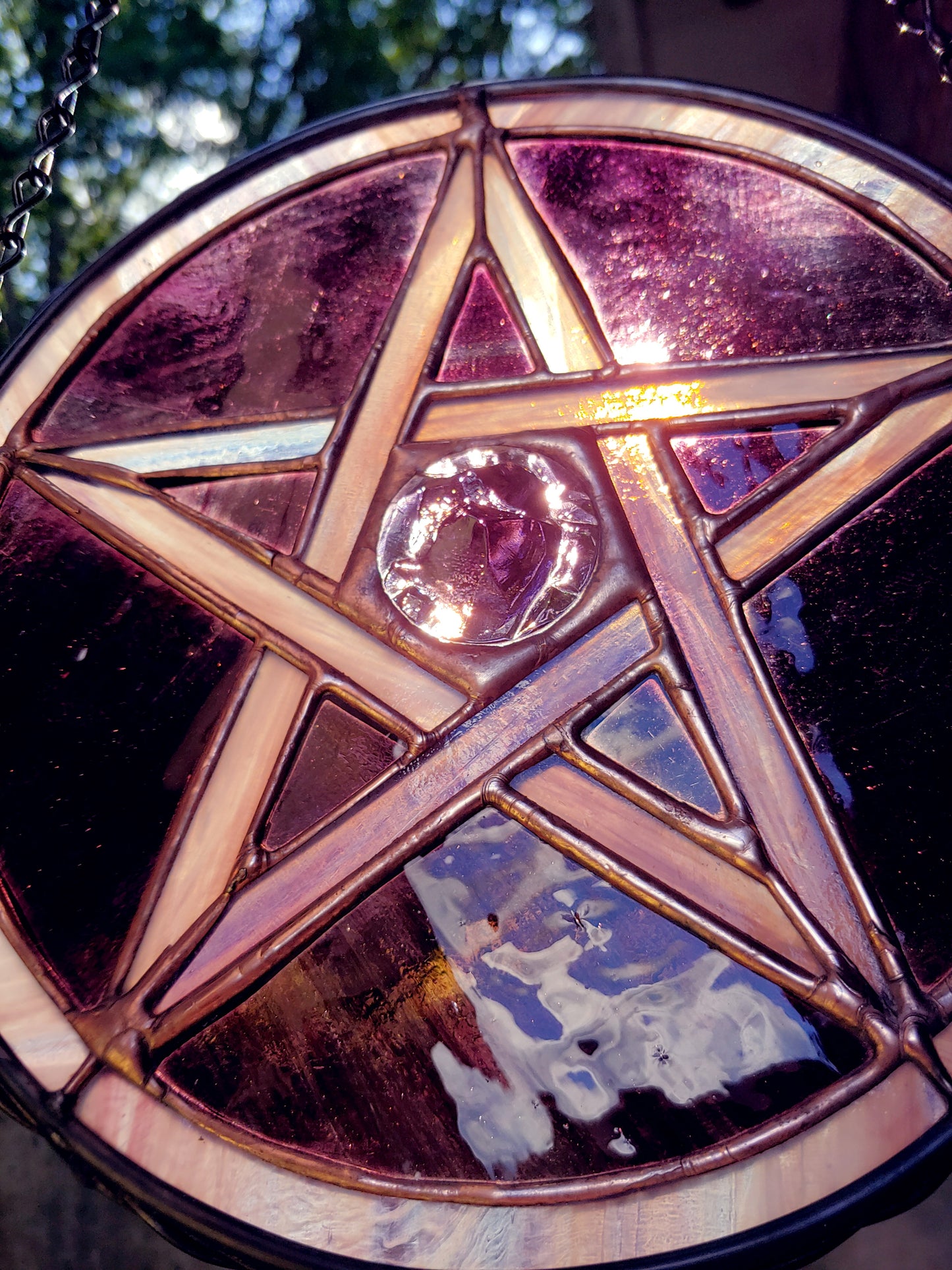 Pentacle Sun Catcher #2 - Purple, Pink and Mauve (Ready to Ship)