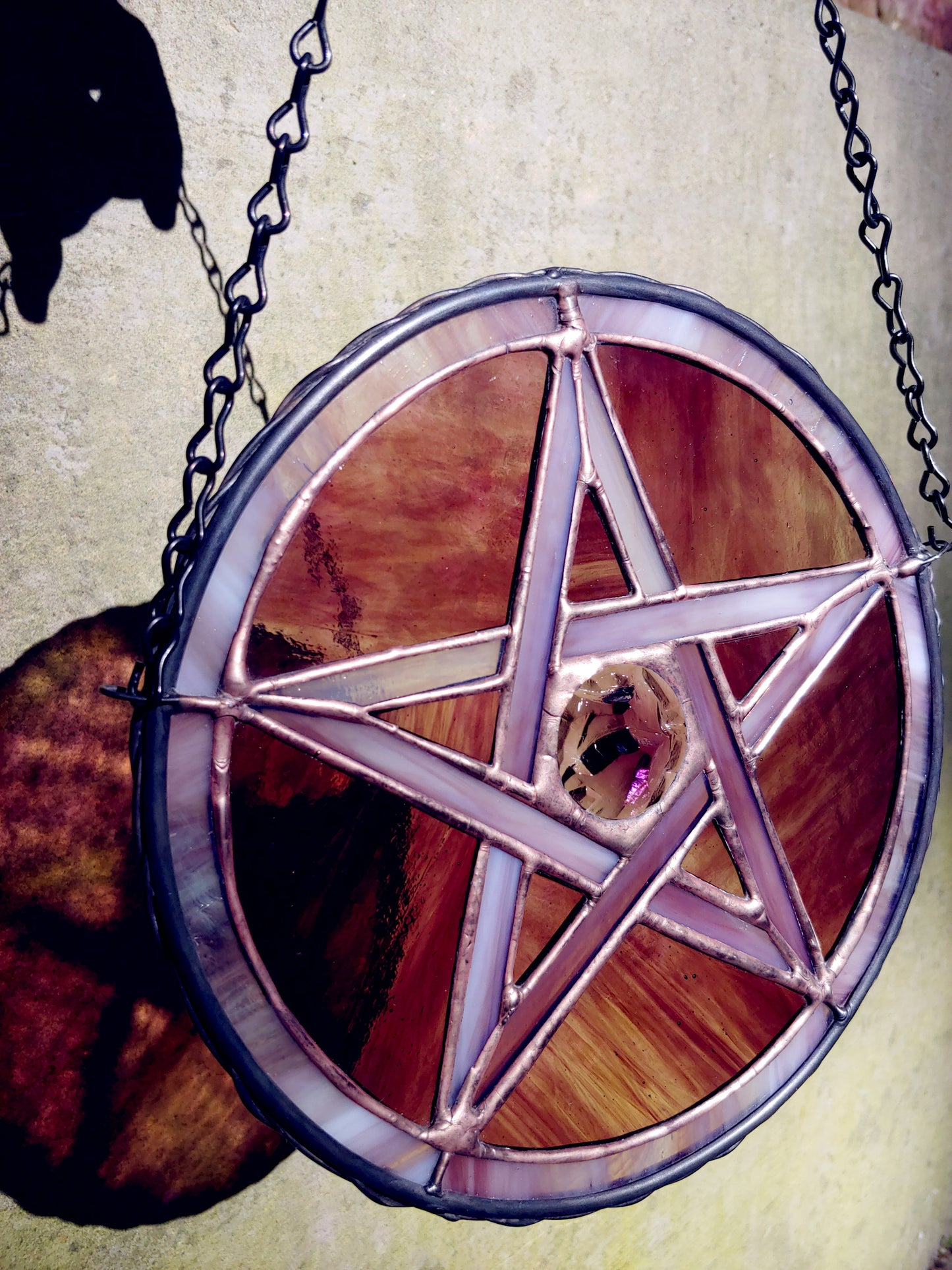 Pentacle Sun Catcher #2 - Purple, Pink and Mauve (Ready to Ship)